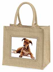 Lurcher Dog Natural/Beige Jute Large Shopping Bag