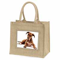 Lurcher Dog Natural/Beige Jute Large Shopping Bag