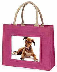 Lurcher Dog Large Pink Jute Shopping Bag