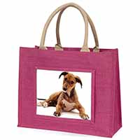 Lurcher Dog Large Pink Jute Shopping Bag