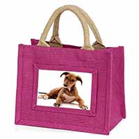 Lurcher Dog Little Girls Small Pink Jute Shopping Bag