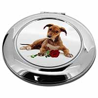 Lurcher Dog with Red Rose Make-Up Round Compact Mirror