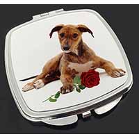 Lurcher Dog with Red Rose Make-Up Compact Mirror