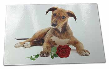 Large Glass Cutting Chopping Board Lurcher Dog with Red Rose