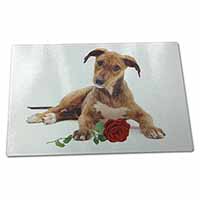 Large Glass Cutting Chopping Board Lurcher Dog with Red Rose