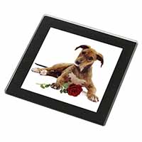 Lurcher Dog with Red Rose Black Rim High Quality Glass Coaster