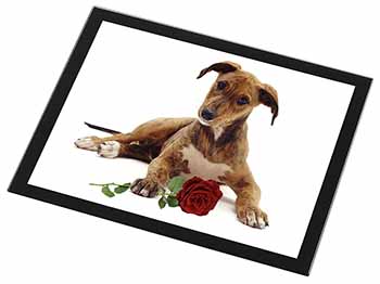 Lurcher Dog with Red Rose Black Rim High Quality Glass Placemat