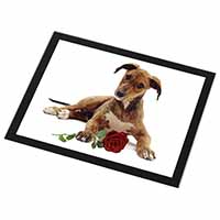 Lurcher Dog with Red Rose Black Rim High Quality Glass Placemat