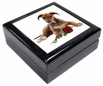 Lurcher Dog with Red Rose Keepsake/Jewellery Box