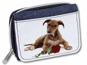 Lurcher Dog with Red Rose Unisex Denim Purse Wallet