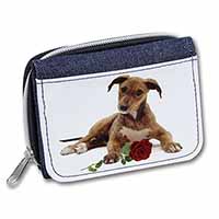 Lurcher Dog with Red Rose Unisex Denim Purse Wallet