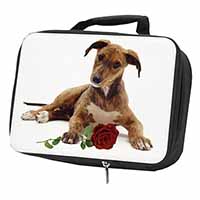 Lurcher Dog with Red Rose Black Insulated School Lunch Box/Picnic Bag