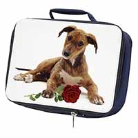Lurcher Dog with Red Rose Navy Insulated School Lunch Box/Picnic Bag