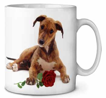 Lurcher Dog with Red Rose Ceramic 10oz Coffee Mug/Tea Cup