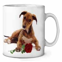 Lurcher Dog with Red Rose Ceramic 10oz Coffee Mug/Tea Cup