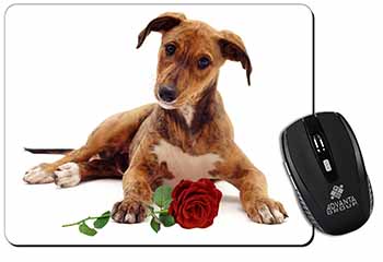 Lurcher Dog with Red Rose Computer Mouse Mat