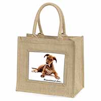 Lurcher Dog-With Love Natural/Beige Jute Large Shopping Bag