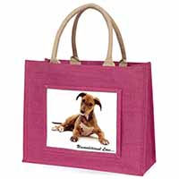 Lurcher Dog-With Love Large Pink Jute Shopping Bag