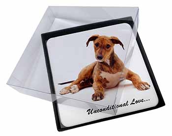 4x Lurcher Dog-With Love Picture Table Coasters Set in Gift Box
