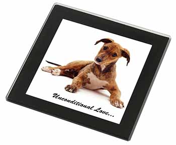 Lurcher Dog-With Love Black Rim High Quality Glass Coaster