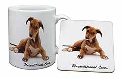 Lurcher Dog-With Love Mug and Coaster Set