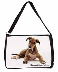 Lurcher Dog-With Love Large Black Laptop Shoulder Bag School/College