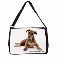 Lurcher Dog-With Love Large Black Laptop Shoulder Bag School/College