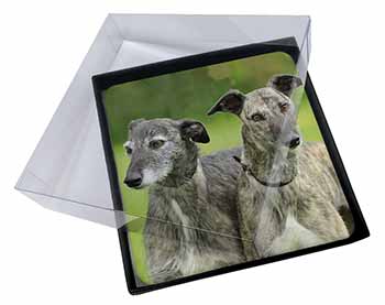 4x Lurcher Dog Print Picture Table Coasters Set in Gift Box