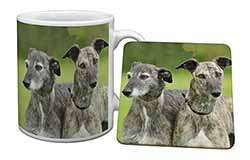 Lurcher Dog Print Mug and Coaster Set