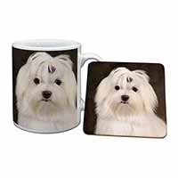 Maltese Dog Mug and Coaster Set