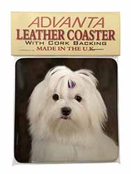 Maltese Dog Single Leather Photo Coaster