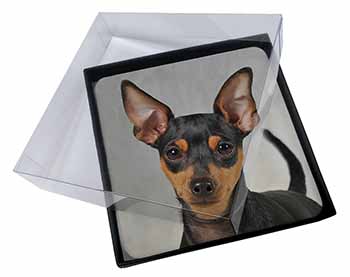 4x Miniature Pointer Dog Picture Table Coasters Set in Gift Box