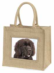Newfoundland Dog Natural/Beige Jute Large Shopping Bag