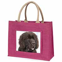 Newfoundland Dog Large Pink Jute Shopping Bag