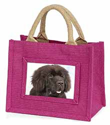 Newfoundland Dog Little Girls Small Pink Jute Shopping Bag
