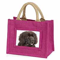 Newfoundland Dog Little Girls Small Pink Jute Shopping Bag