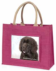 Newfoundland Dog-With Love Large Pink Jute Shopping Bag