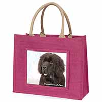 Newfoundland Dog-With Love Large Pink Jute Shopping Bag