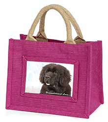 Newfoundland Dog-With Love Little Girls Small Pink Jute Shopping Bag