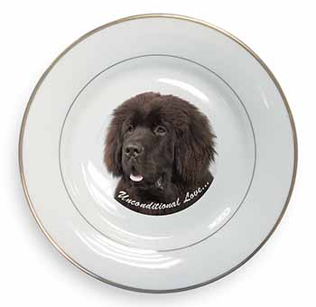 Newfoundland Dog-With Love Gold Rim Plate Printed Full Colour in Gift Box