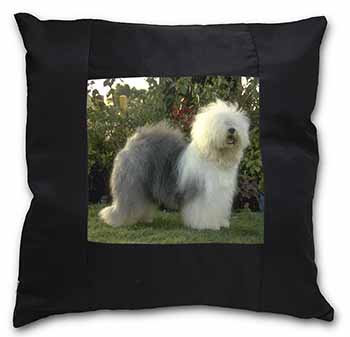 Old English Sheepdog Black Satin Feel Scatter Cushion