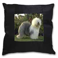 Old English Sheepdog Black Satin Feel Scatter Cushion