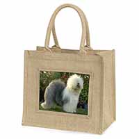 Old English Sheepdog Natural/Beige Jute Large Shopping Bag