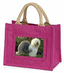 Old English Sheepdog Little Girls Small Pink Jute Shopping Bag