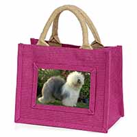 Old English Sheepdog Little Girls Small Pink Jute Shopping Bag