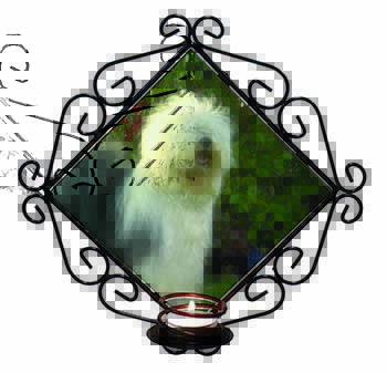 Old English Sheepdog Wrought Iron Wall Art Candle Holder