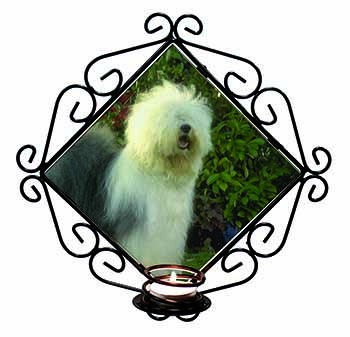 Old English Sheepdog Wrought Iron Wall Art Candle Holder