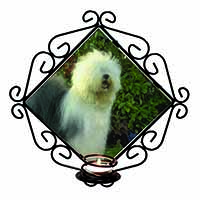 Old English Sheepdog Wrought Iron Wall Art Candle Holder