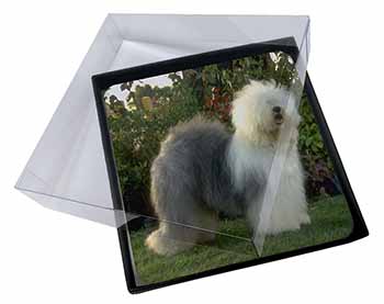 4x Old English Sheepdog Picture Table Coasters Set in Gift Box