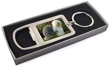 Old English Sheepdog Chrome Metal Bottle Opener Keyring in Box